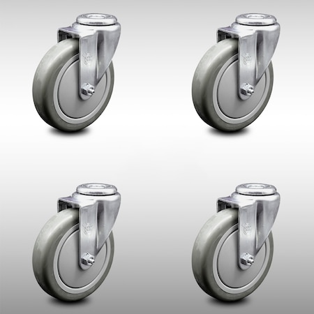 Service Caster 5 Inch SS Gray Polyurethane Wheel Swivel Bolt Hole Caster Set SCC-SSBH20S514-PPUB-4